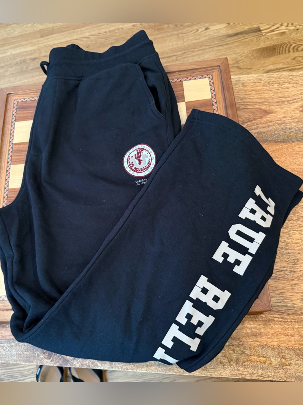 True Religion Men’s XL Black Sweatpants with White Logo